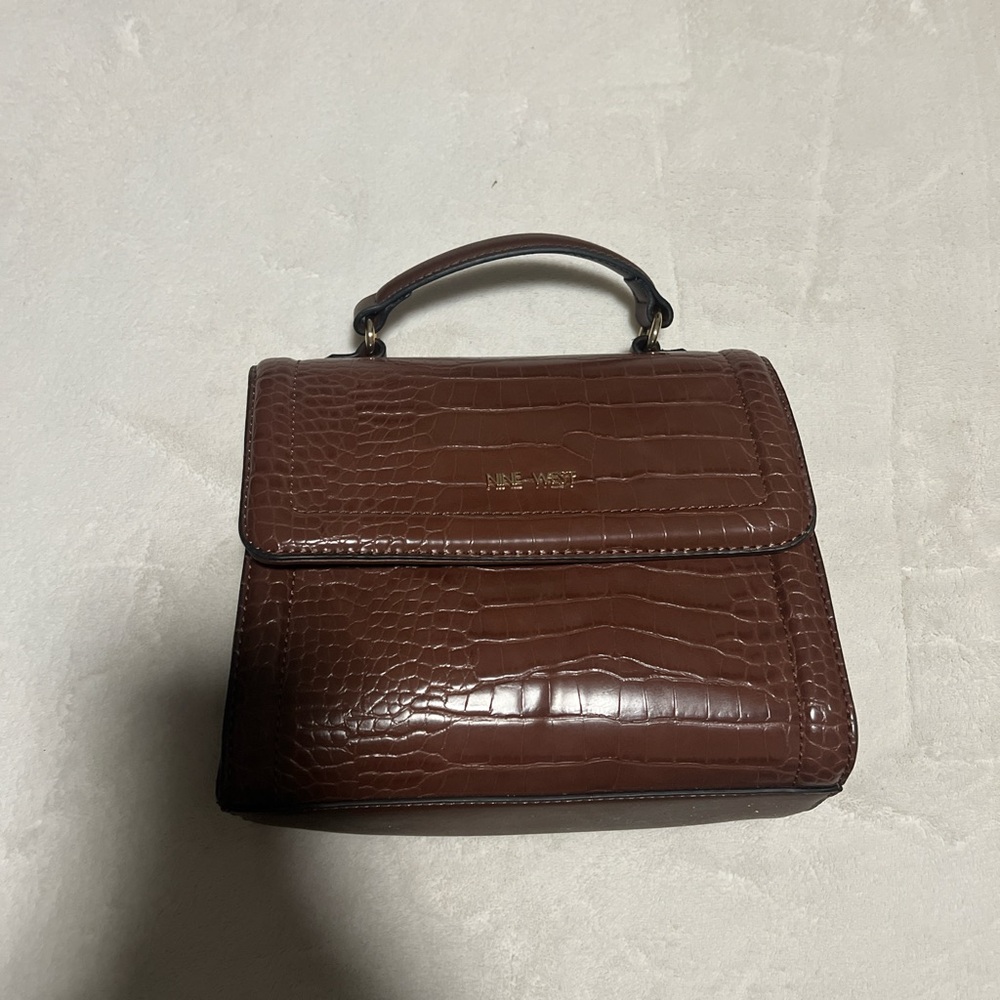 Brown Crocodile-Embossed Handbag